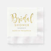 モダン金ゴールドスクリプトカスタムウェディングブライダルシャワー 縁ありカクテルナプキン (正面)