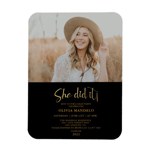 モダン金ゴールドスクリプトグラッドパーティーフォト招待状Ma マグネット (縦)