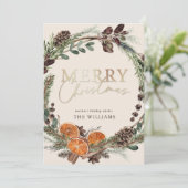 モダン金ゴールドスクリプトシトラスリースクリスマス シーズンカード (スタンド正面)