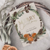 モダン金ゴールドスクリプトシトラスリースクリスマス シーズンカード