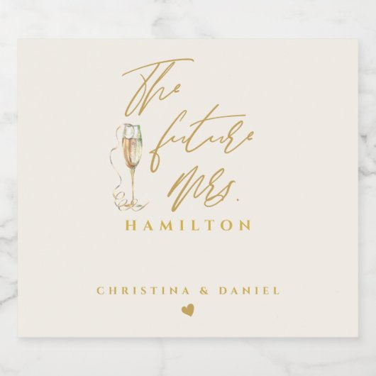 モダン金ゴールドスクリプトタイポグラフィ結婚の スパークリングワインラベル (シングルラベル)