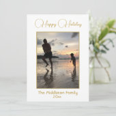 モダン金ゴールドスクリプトハッピーホリデーズグリーティング シーズンカード (スタンド正面)