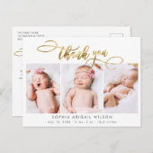 モダン金ゴールドスクリプトベビー写真コラージュ ポストカード (正面/裏面)