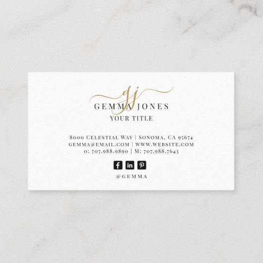 モダン金ゴールドスクリプトモノグラムの黒名 名刺 (裏面)