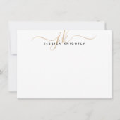 モダン金ゴールドスクリプトモノグラムイニシャルミニマル ノートカード (正面)