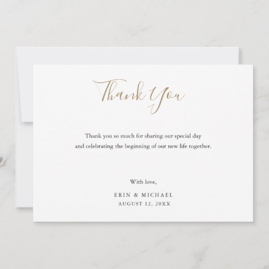 モダン金ゴールドスクリプト写真ありがとうご結婚ざいます 招待状 (裏面)