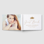 モダン金ゴールドスクリプト写真の卒業 ゲストブック (全面)