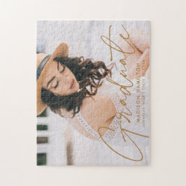 モダン金ゴールドスクリプト写真の卒業 ジグソーパズル