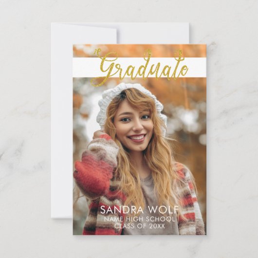 モダン金ゴールドスクリプト写真の卒業 招待状 (正面)