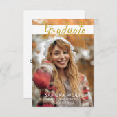 モダン金ゴールドスクリプト写真の卒業 招待状 (正面/裏面)