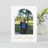 モダン金ゴールドスクリプト写真アーチ&コラージュ卒業 招待状 (スタンド正面)