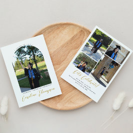 モダン金ゴールドスクリプト写真アーチ&コラージュ卒業 招待状