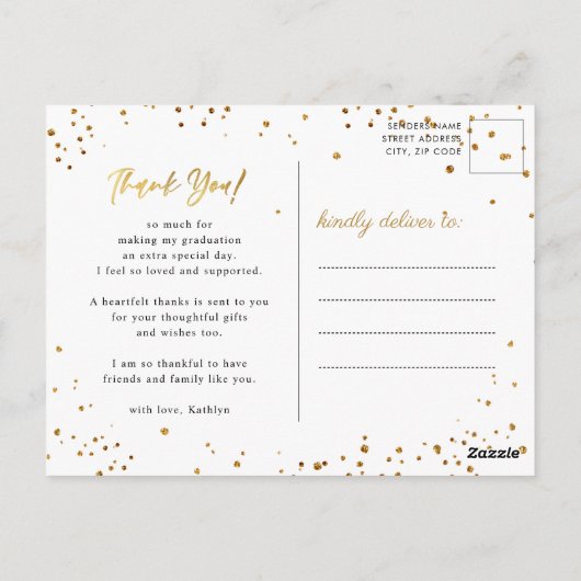 モダン金ゴールドスクリプト写真卒業ありがとう ポストカード (裏面)
