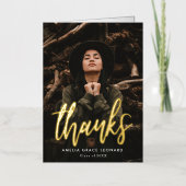 モダン金ゴールドスクリプト写真卒業ありがとう 箔グリーティングカード (正面)