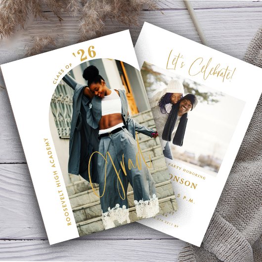 モダン金ゴールドスクリプト写真2024グラミニマルッドパーティー 招待状