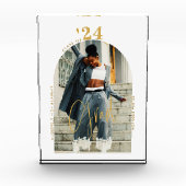 モダン金ゴールドスクリプト写真2024ミニマル卒業 フォトブロック (正面)