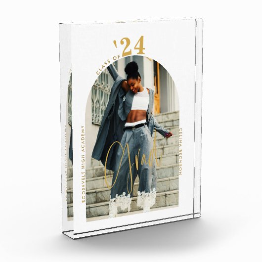 モダン金ゴールドスクリプト写真2024ミニマル卒業 フォトブロック (左)