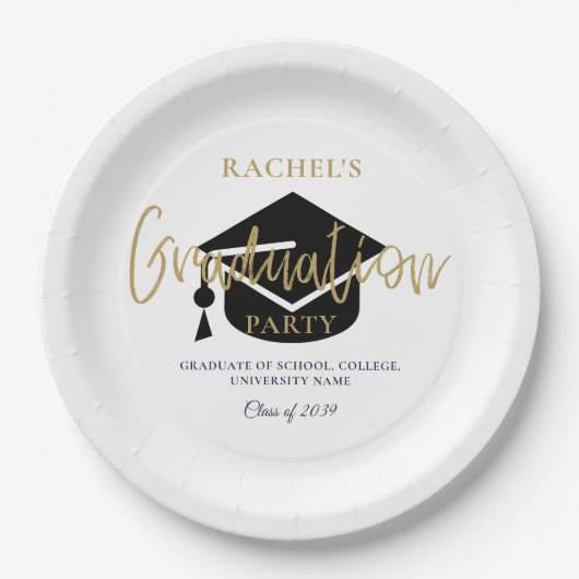 モダン金ゴールドスクリプト卒業パーティー歓迎サイン ペーパープレート (正面)