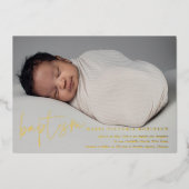 モダン金ゴールドスクリプト宗教洗礼と《キリスト教》洗礼式や命名式 箔招待状 (正面)