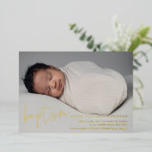 モダン金ゴールドスクリプト宗教洗礼と《キリスト教》洗礼式や命名式 箔招待状 (立ち正面)