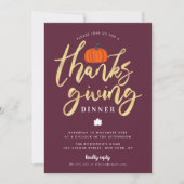 モダン金ゴールドスクリプト感謝ディナー招待 招待状 (正面)