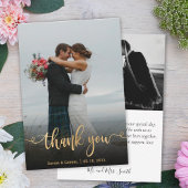 モダン金ゴールドスクリプト手結婚入力の写真 サンキューカード