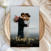 モダン金ゴールドスクリプト手結婚入力の写真 サンキューカード