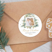 モダン金ゴールドスクリプト水の色クリスマスツリー写真 ラウンドシール