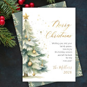 モダン金ゴールドスクリプト水の色クリスマスツリー シーズンカード