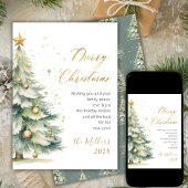 モダン金ゴールドスクリプト水の色クリスマスツリー シーズンカード