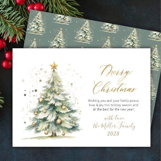 モダン金ゴールドスクリプト水の色クリスマスツリー シーズンカード