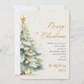 モダン金ゴールドスクリプト水の色クリスマスツリー シーズンカード (正面)