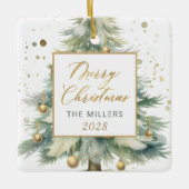 モダン金ゴールドスクリプト水の色クリスマスツリー セラミックオーナメント (正面)