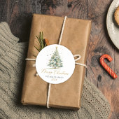 モダン金ゴールドスクリプト水の色クリスマスツリー ラウンドシール