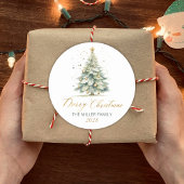 モダン金ゴールドスクリプト水の色クリスマスツリー ラウンドシール