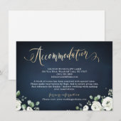 モダン金ゴールドスクリプト海軍ホワイトフローラ宿泊施設 エンクロージャーカード (正面/裏面)