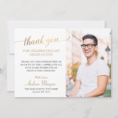 モダン金ゴールドスクリプト白黒の卒業写真 サンキューカード (正面)