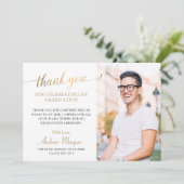 モダン金ゴールドスクリプト白黒の卒業写真 サンキューカード (スタンド正面)