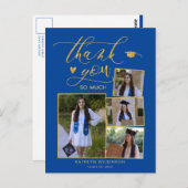 モダン金ゴールドスクリプト青い写真卒業ありがとう ポストカード (正面/裏面)