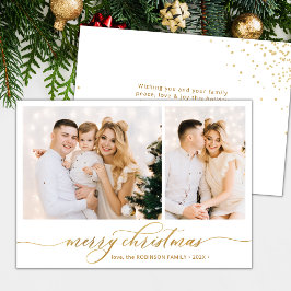 モダン金ゴールドスクリプト2フォトコラージクリスマス シーズンカード