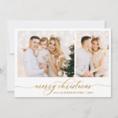 モダン金ゴールドスクリプト2フォトコラージクリスマス シーズンカード (正面)