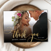 モダン金ゴールドスクリプト2写真結婚のサンキューカード サンキューカード