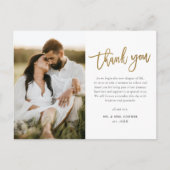 モダン金ゴールドスクリプト2写真結婚の感謝 ポストカード (正面)