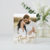 モダン金ゴールドスクリプト2写真結婚の感謝 ポストカード (スタンド正面)