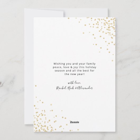 モダン金ゴールドスクリプト3フォトコラージクリスマスカード シーズンカード (裏面)