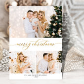 モダン金ゴールドスクリプト3フォトコラージクリスマスカード シーズンカード