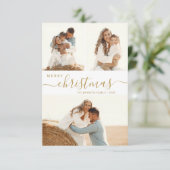 モダン金ゴールドスクリプト3フォトコラージクリスマスカード 招待状 (スタンド正面)