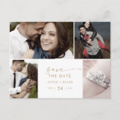 モダン金ゴールドスクリプト4写真テンプレート日付の保存 インビテーションポストカード (正面)