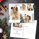 モダン金ゴールドスクリプト5フォトコラージクリスマス ポストカード