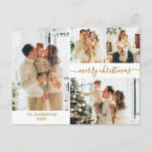 モダン金ゴールドスクリプト5フォトコラージクリスマス ポストカード (正面)